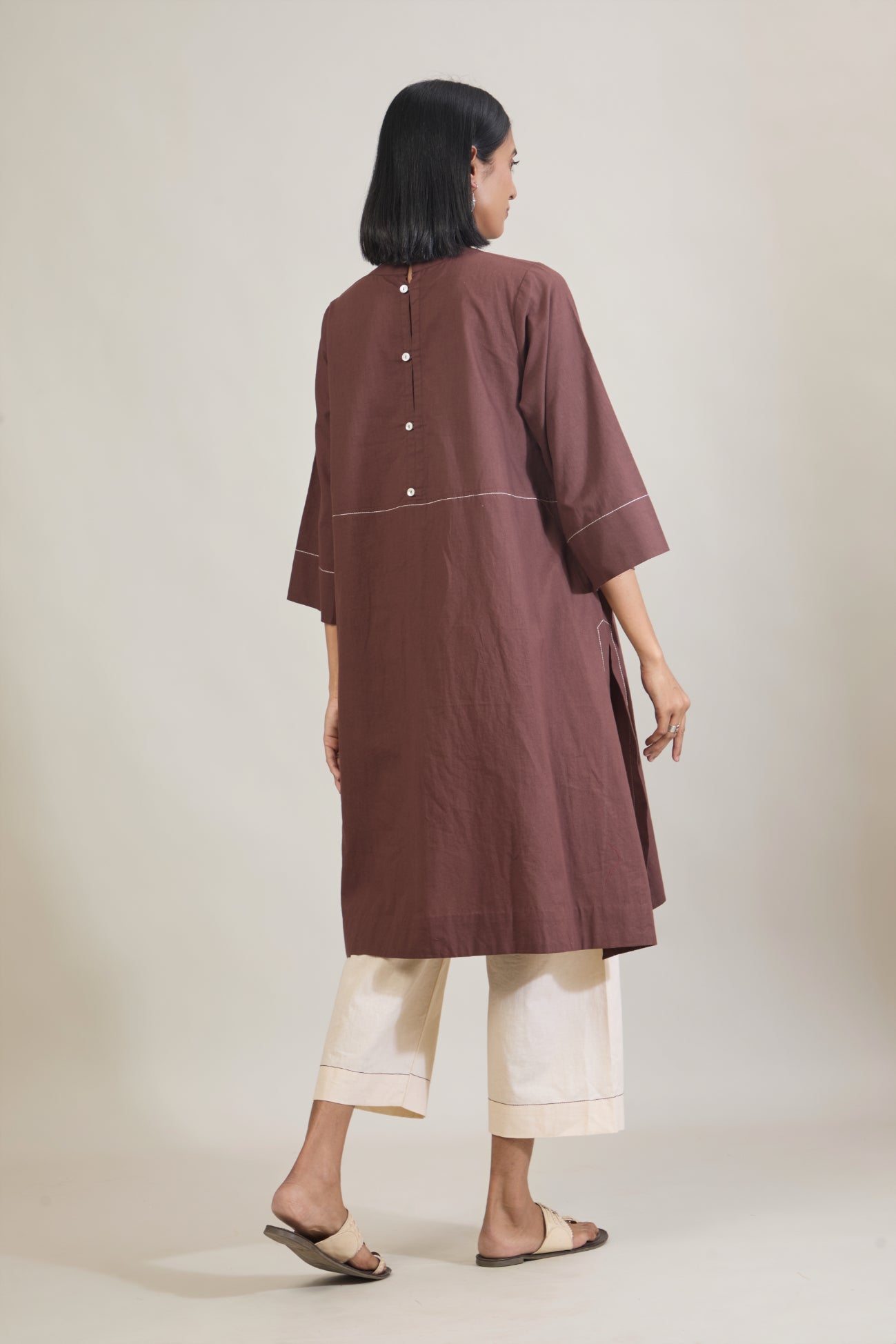 Katha Brown Solid Cotton Straight Kurta Set