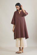 Katha Brown Solid Cotton Straight Kurta Set