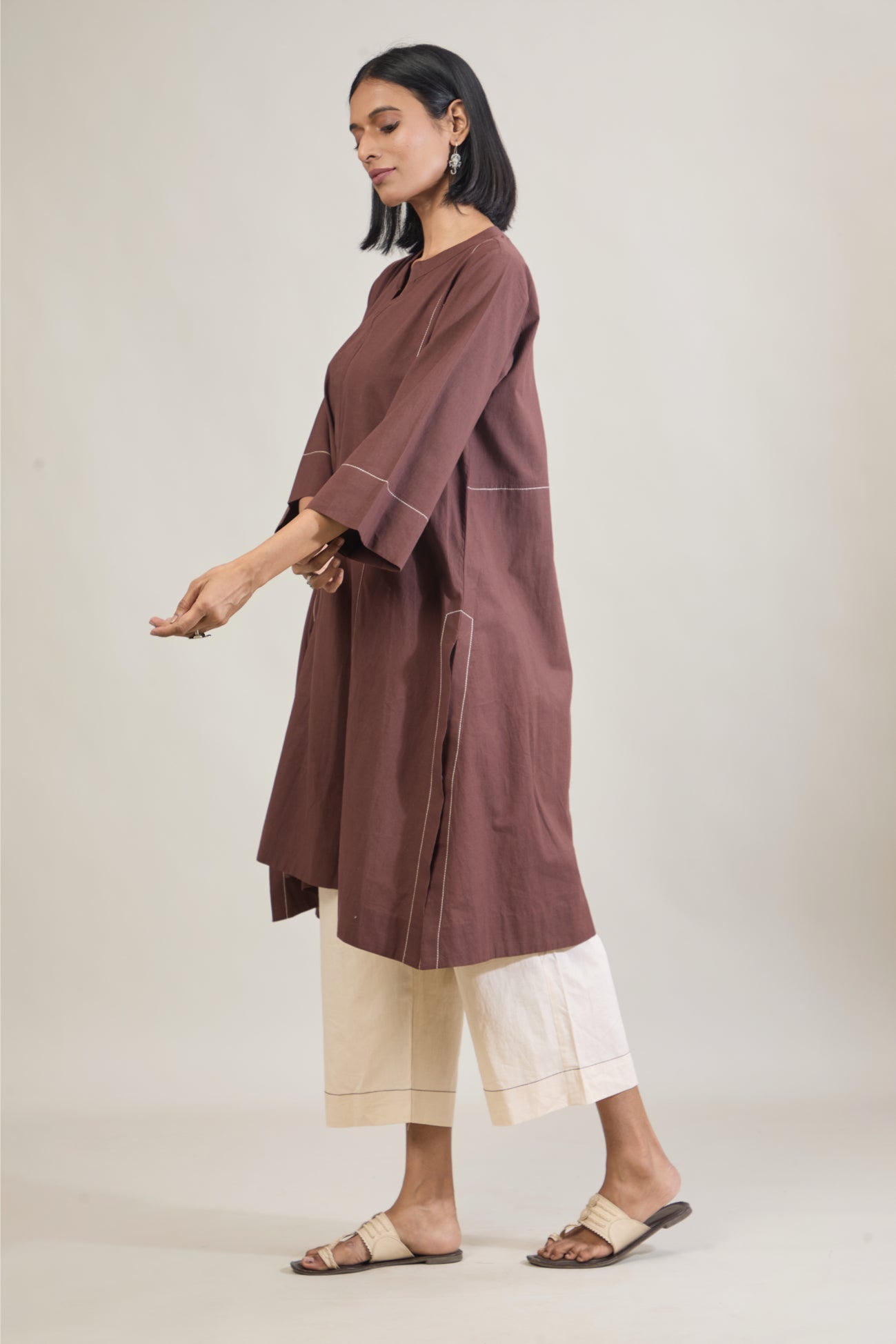 Katha Brown Solid Cotton Straight Kurta Set