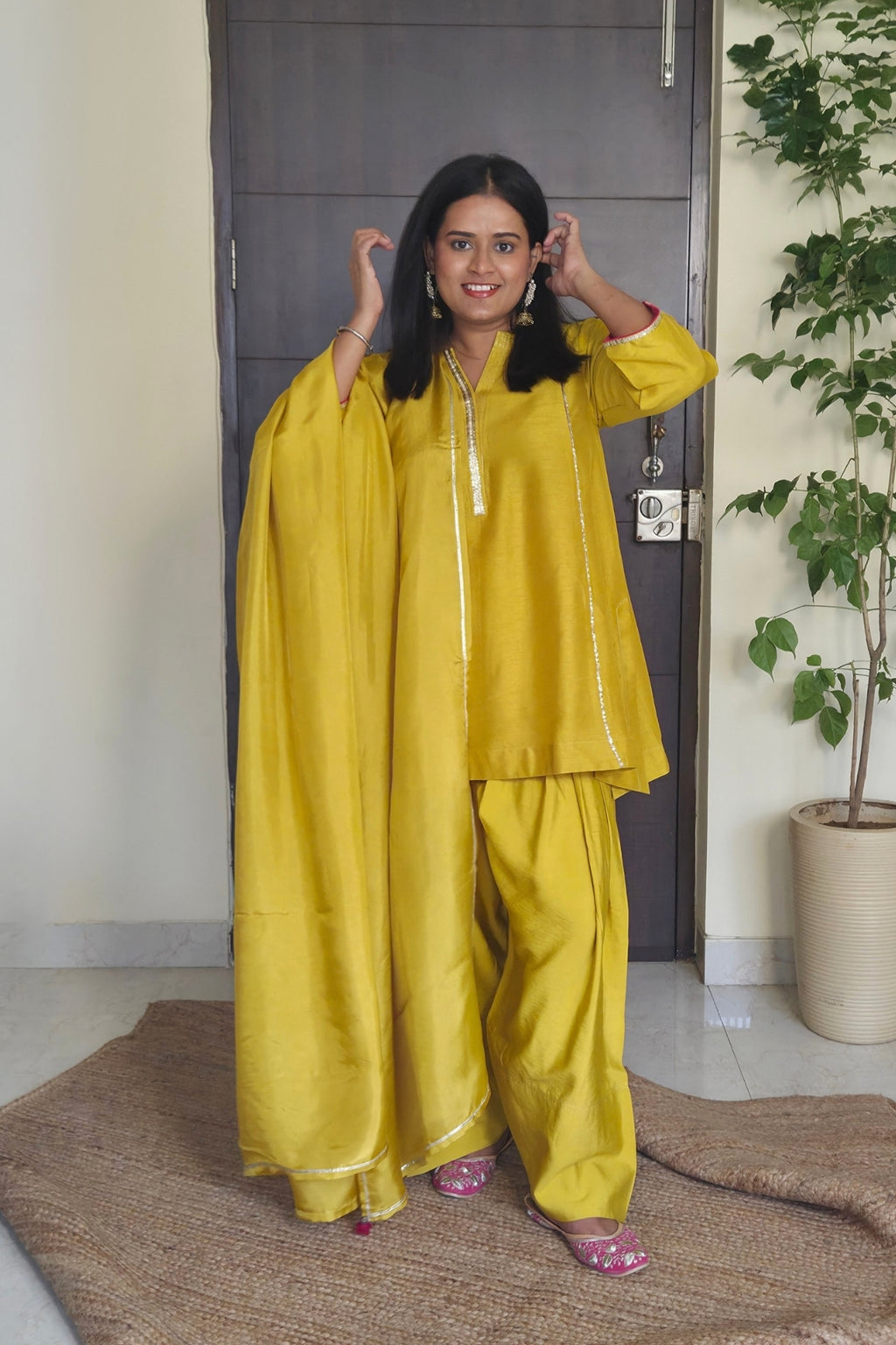 Nandini Yellow Dola Silk Farsi Salwar Set with dupatta