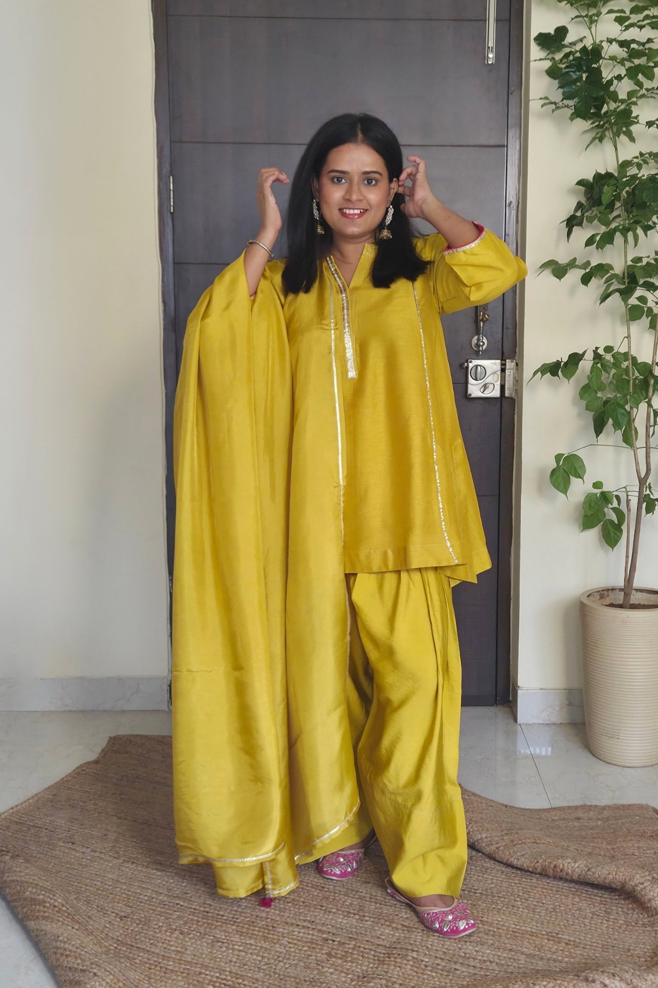 Nandini Yellow Dola Silk Farsi Salwar Set with dupatta
