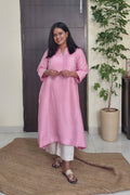 Maitreyi Light Pink Pintuck Dola Silk Kurta Set