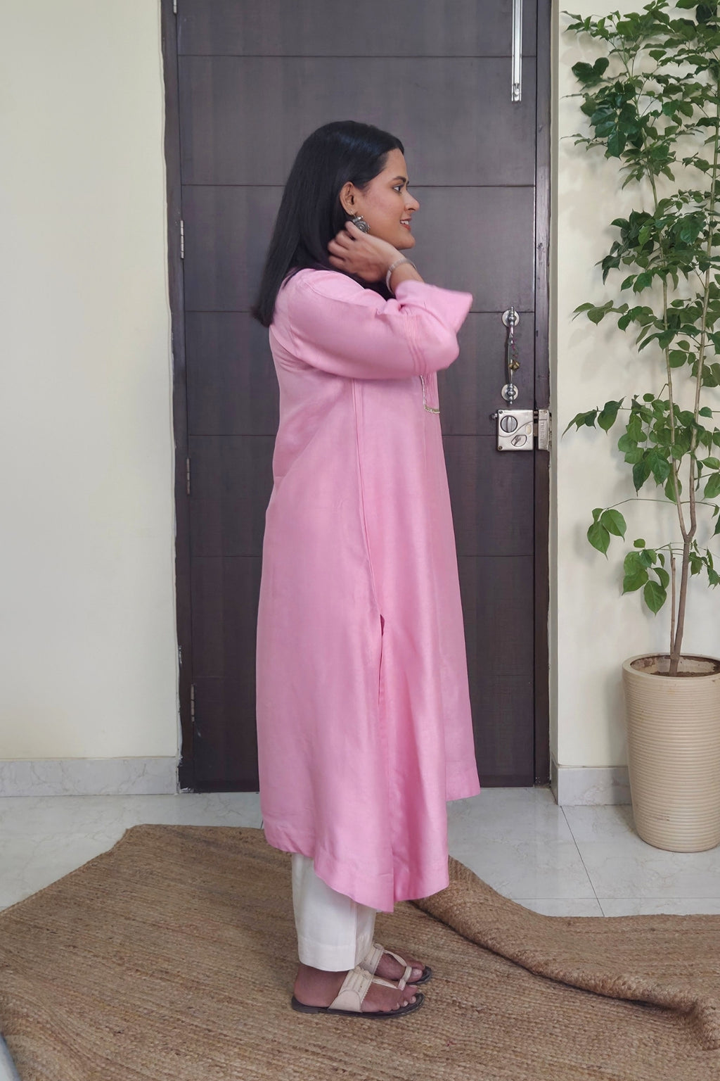 Maitreyi Light Pink Pintuck Dola Silk Kurta Set