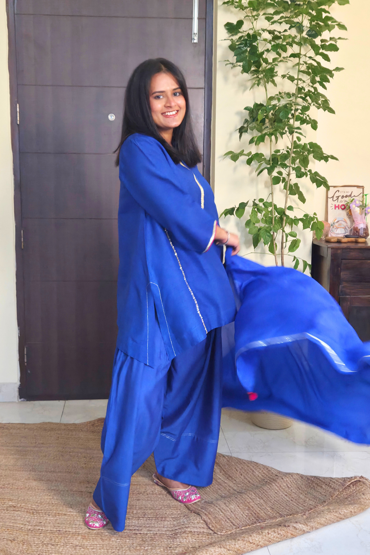 Tarini Bright Blue Dola Silk Farsi Salwar Set with dupatta