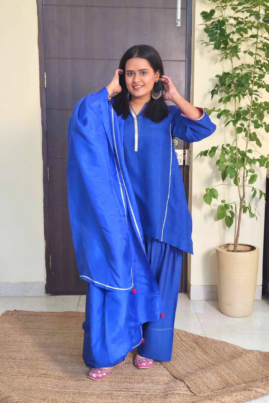 Tarini Bright Blue Dola Silk Farsi Salwar Set with dupatta