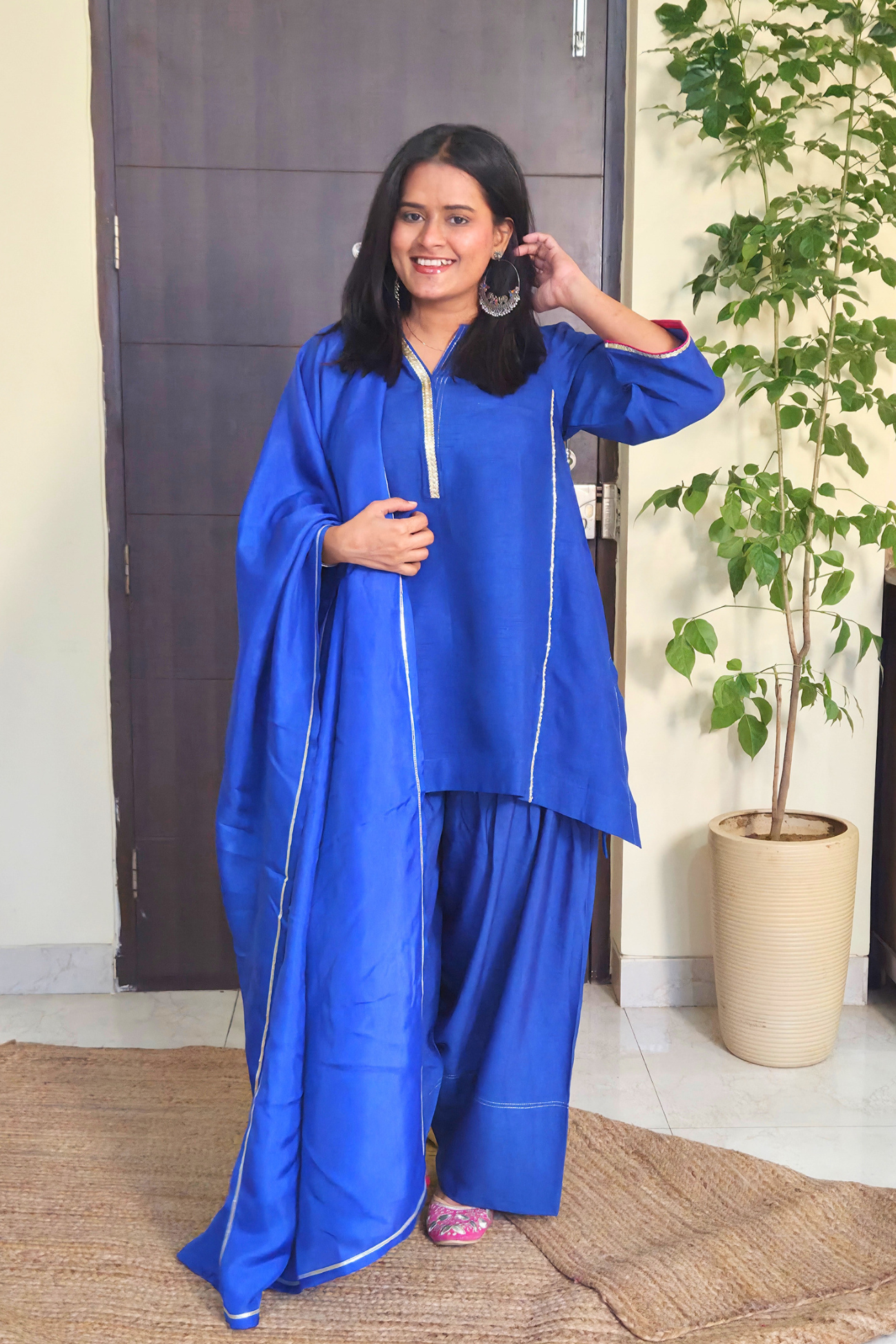Tarini Bright Blue Dola Silk Farsi Salwar Set with dupatta