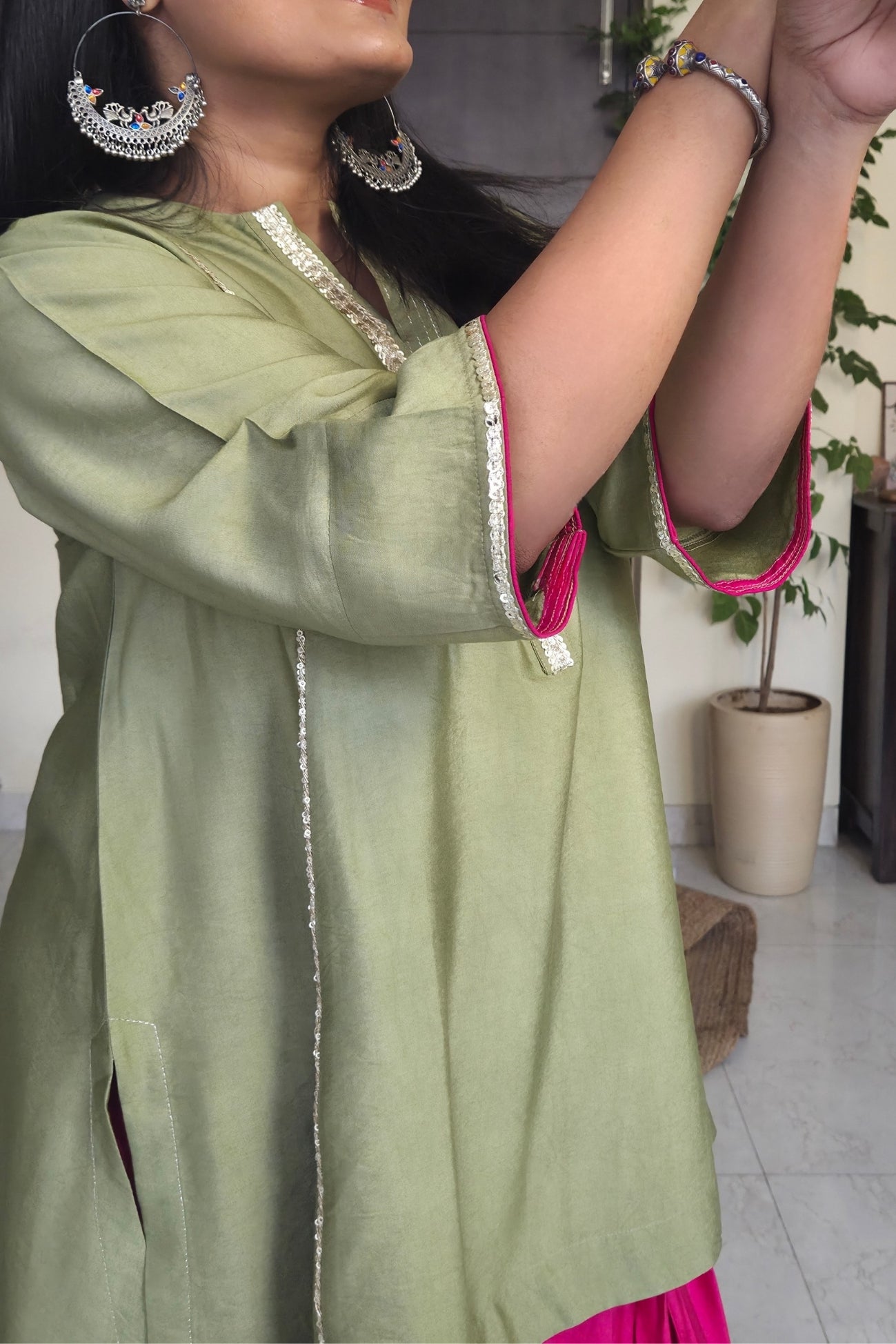 Ragini Basil Green Cotton Silk Farsi Salwar Set
