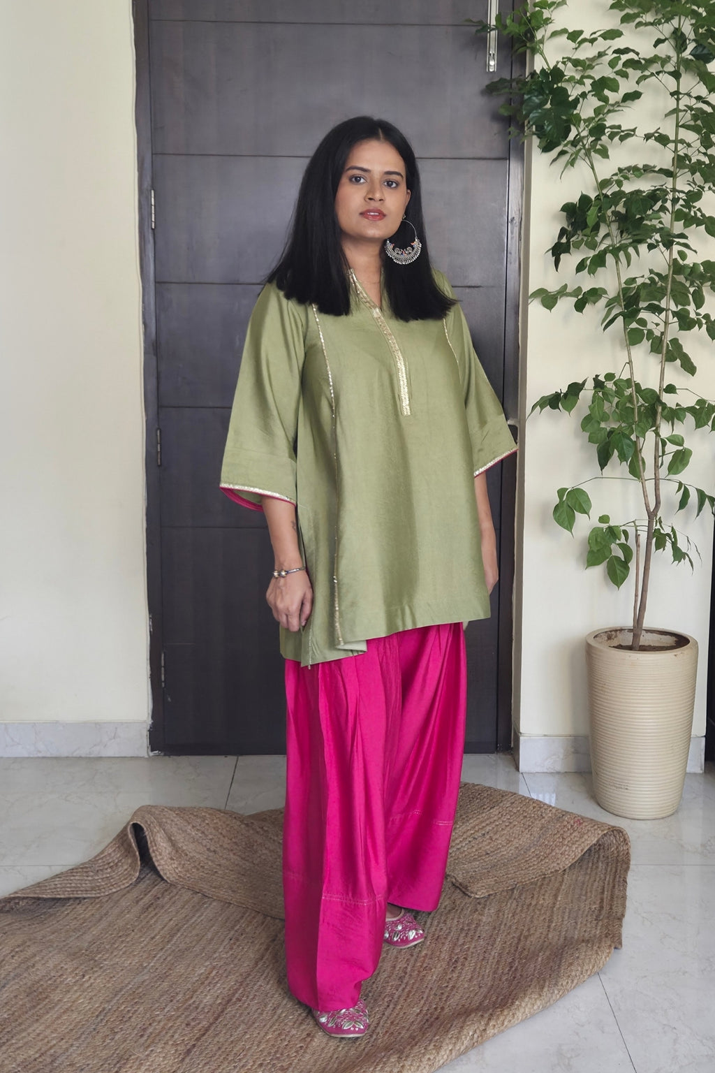 Ragini Basil Green Cotton Silk Farsi Salwar Set