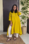 Reva Yellow Pintuck Dola Silk Kurta Set
