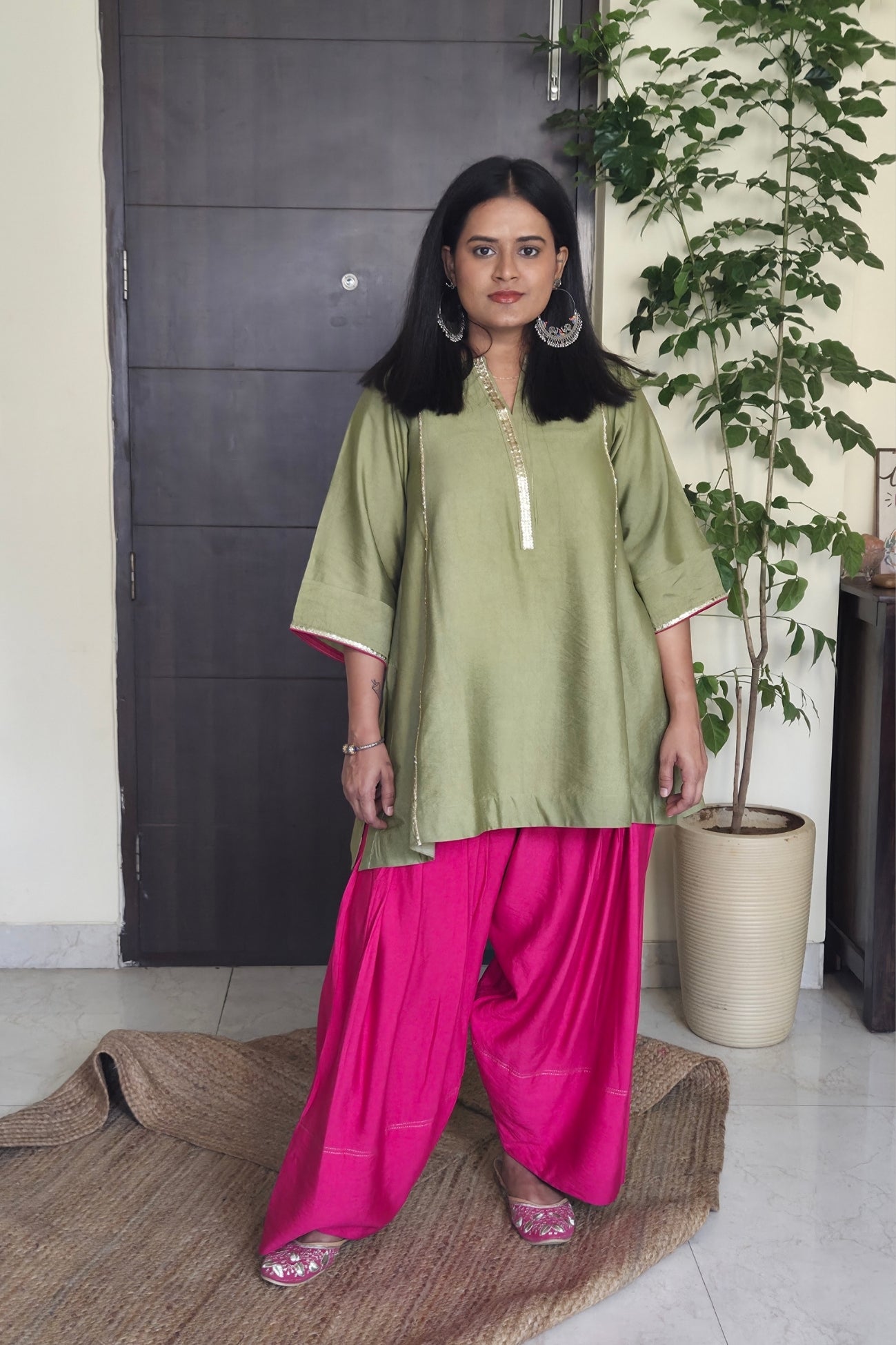Ragini Basil Green Cotton Silk Farsi Salwar Set