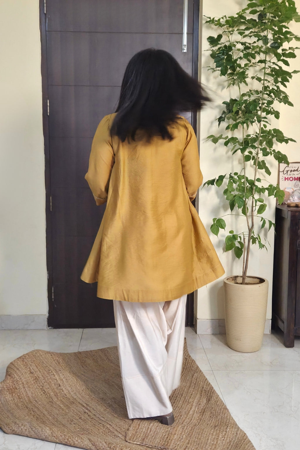 Vaidehi Ecru Mustard Chanderi Kali Kurta Farsi Salwar Set
