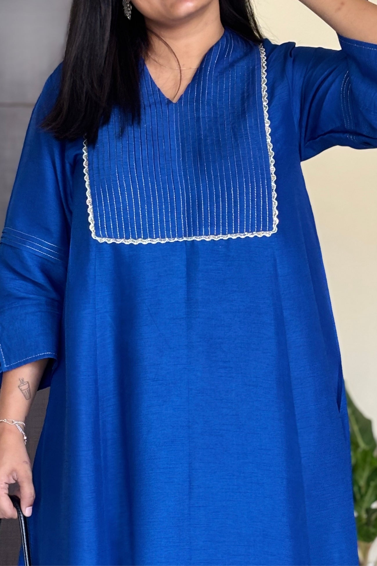 Aradhya Bright Blue Pintuck Dola Silk Kurta Set