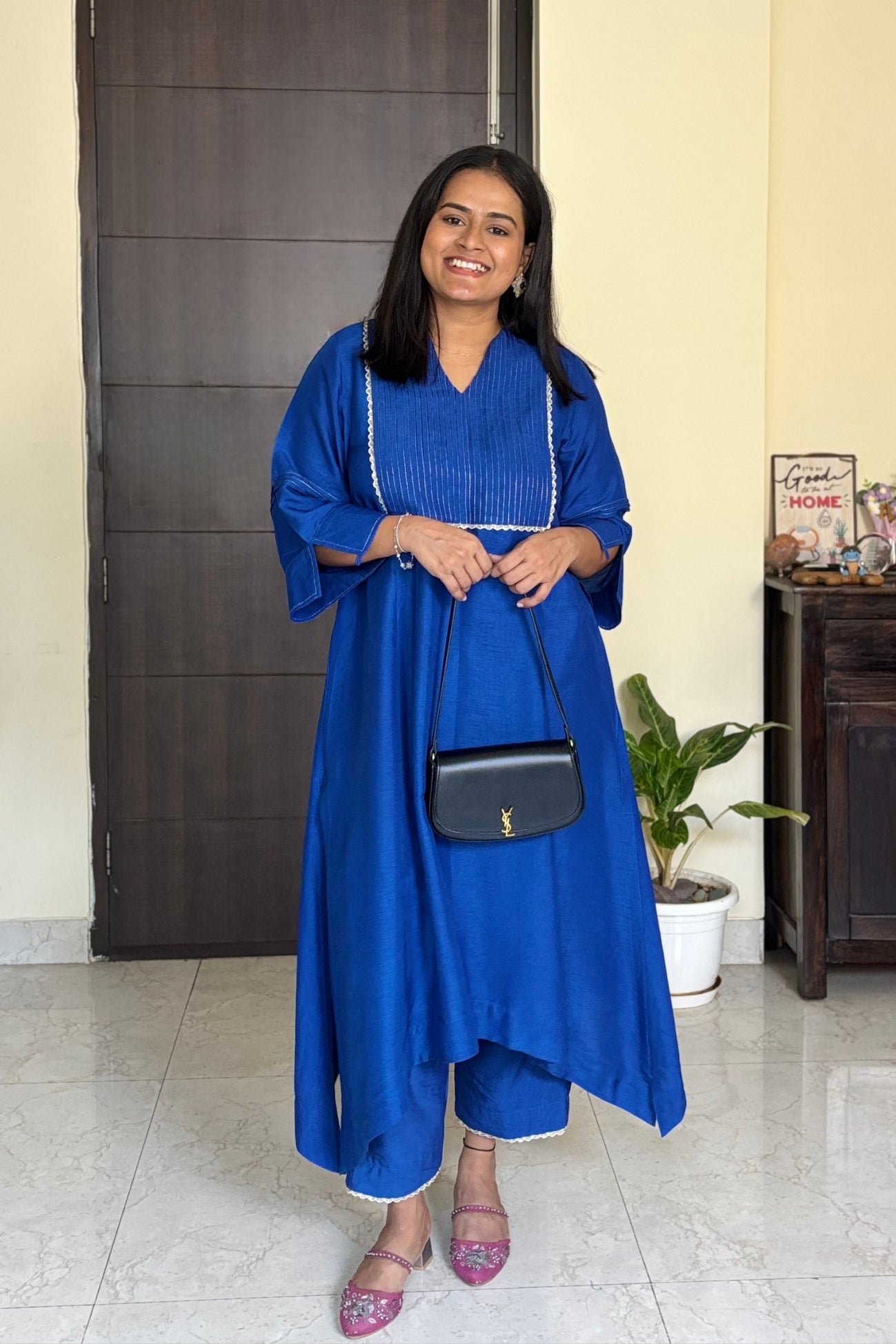 Aradhya Bright Blue Pintuck Dola Silk Kurta Set