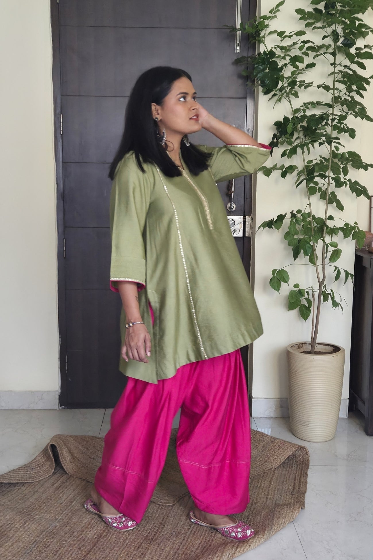 Ragini Basil Green Cotton Silk Farsi Salwar Set