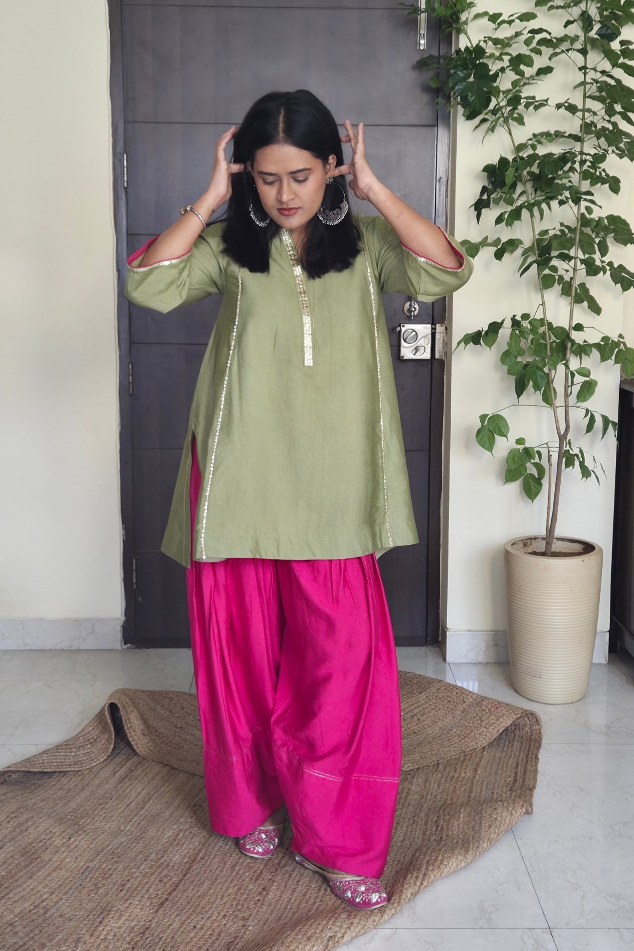 Ragini Basil Green Cotton Silk Farsi Salwar Set
