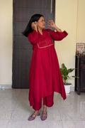 Urmi Red Pintuck Dola Silk Kurta Set