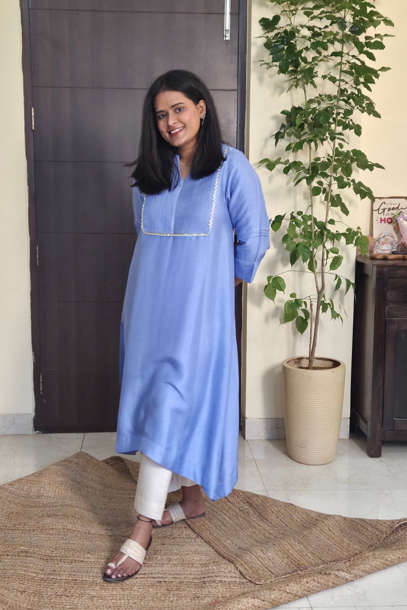 Manjari Light Blue Pintuck Dola Silk Kurta Set