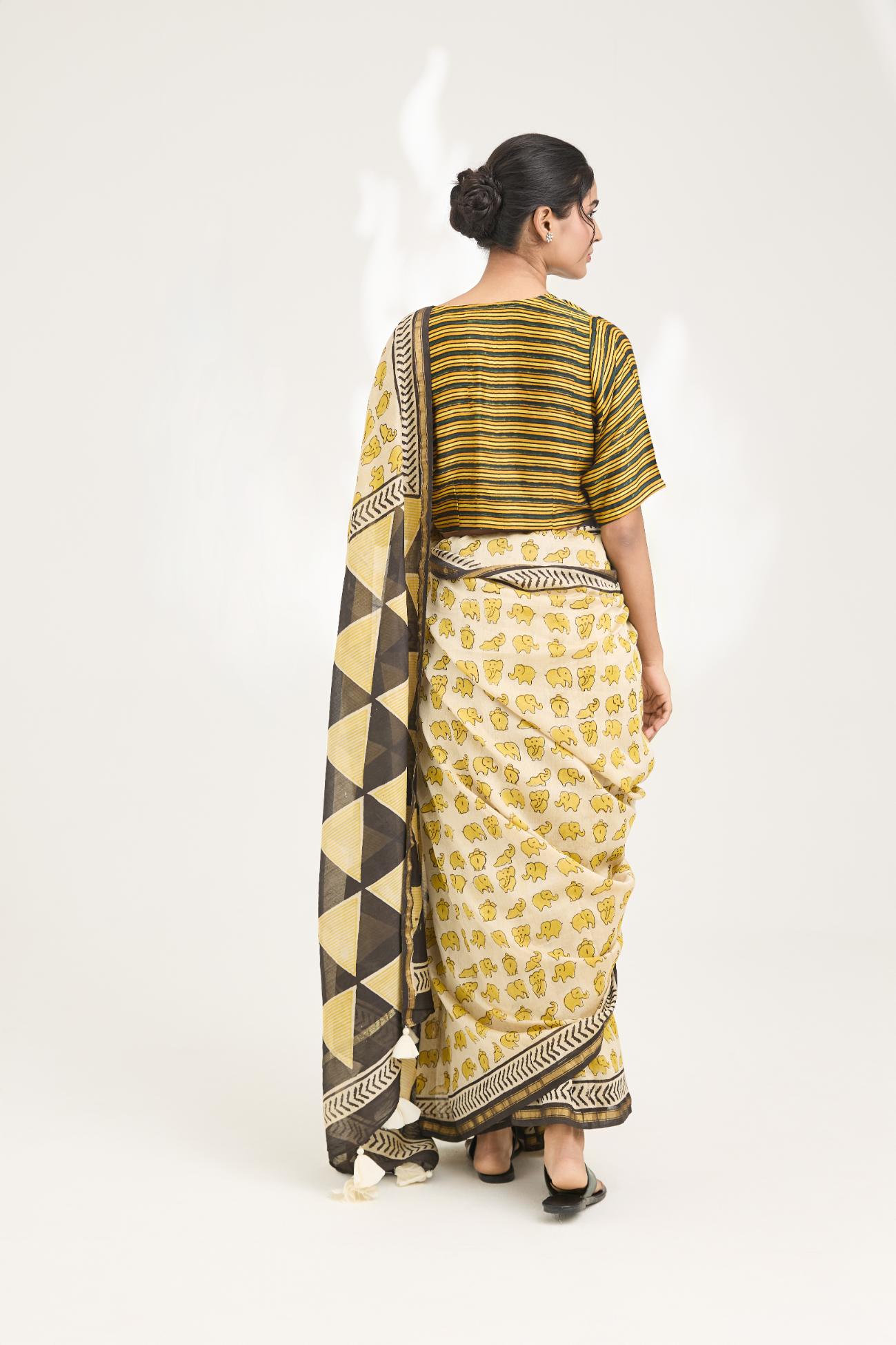 Katha Handblock Bagru Printed Saree