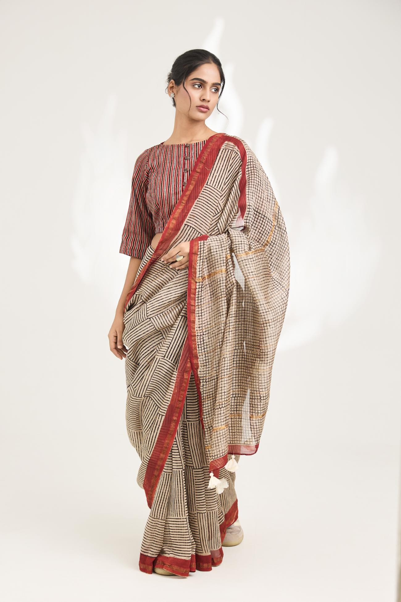 Ahalya Handblock Bagru Printed Saree