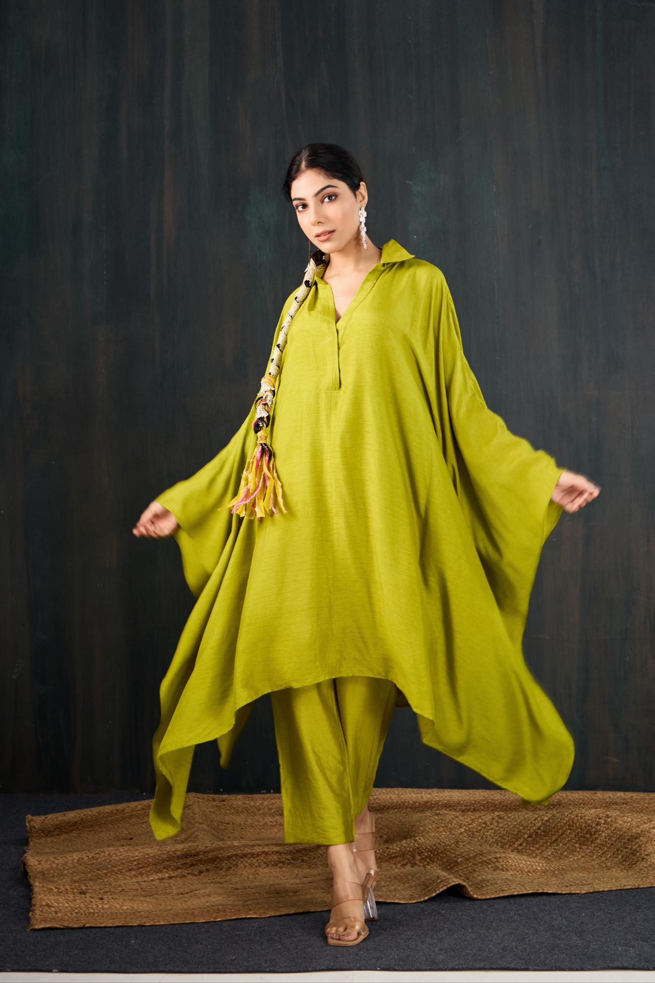 Basanti Dola Silk Kaftan Set