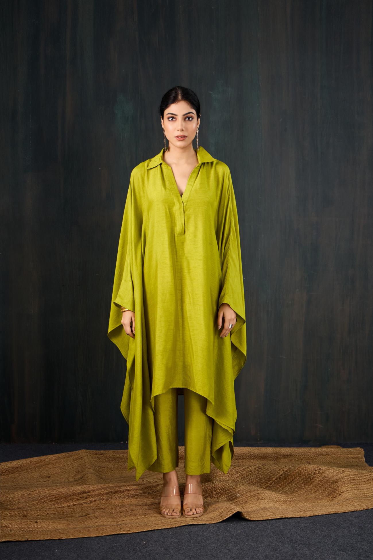 Basanti Dola Silk Kaftan Set
