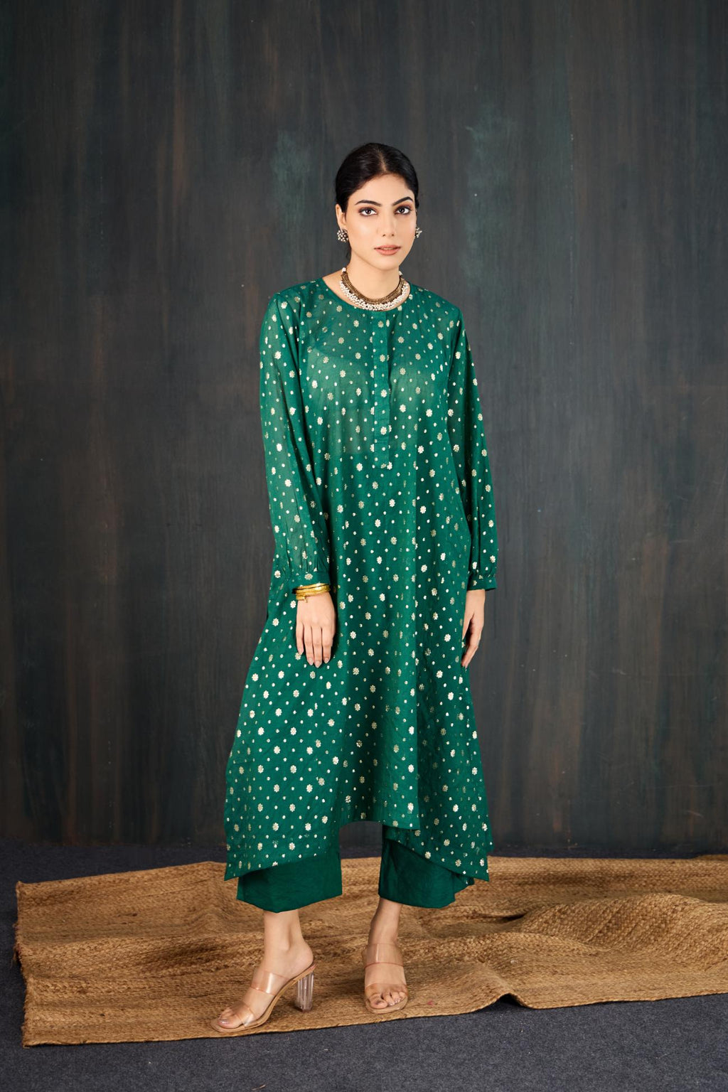 Panna Chanderi Kurta Set