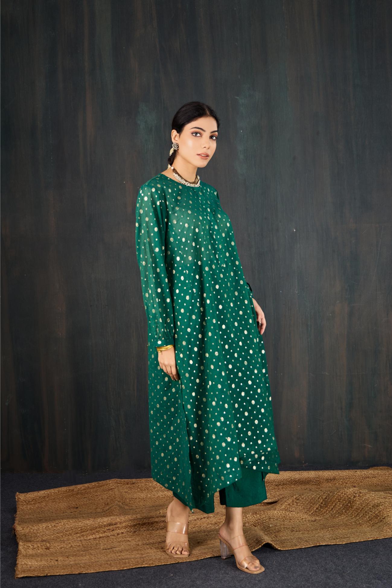 Panna Chanderi Kurta Set