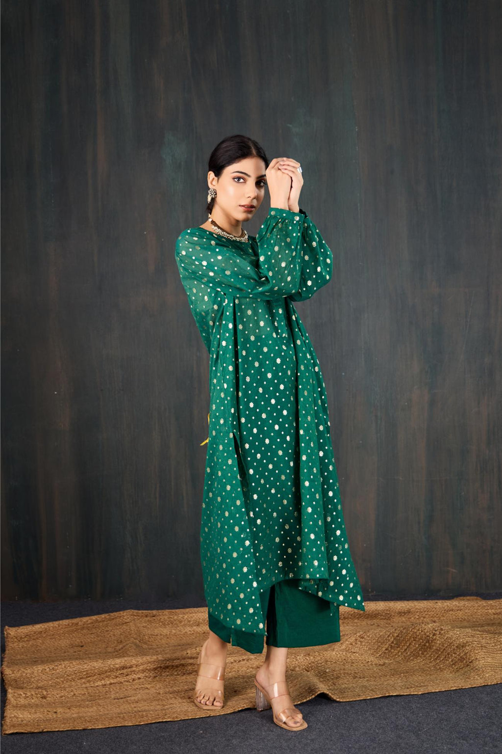 Panna Chanderi Kurta Set