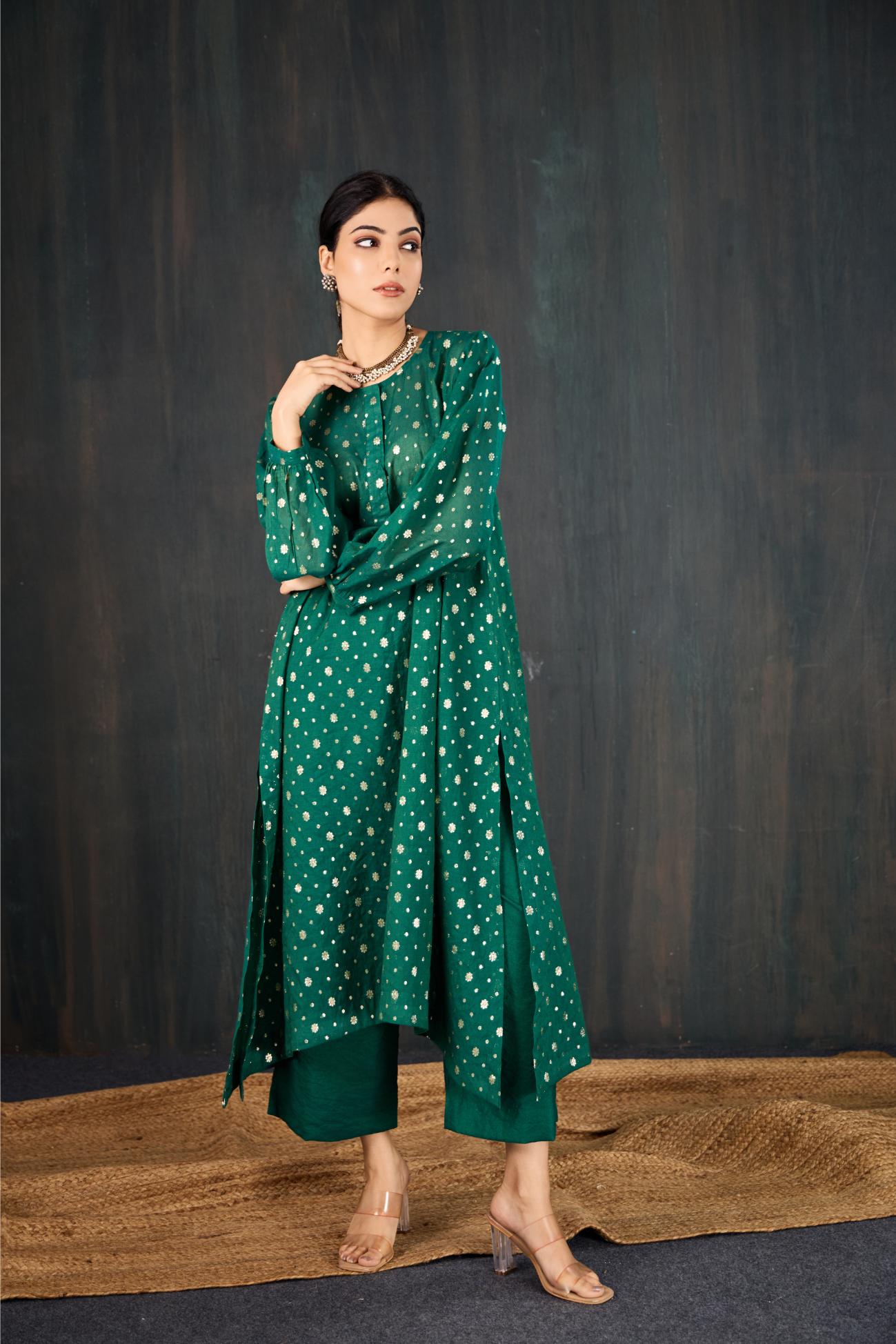 Panna Chanderi Kurta Set