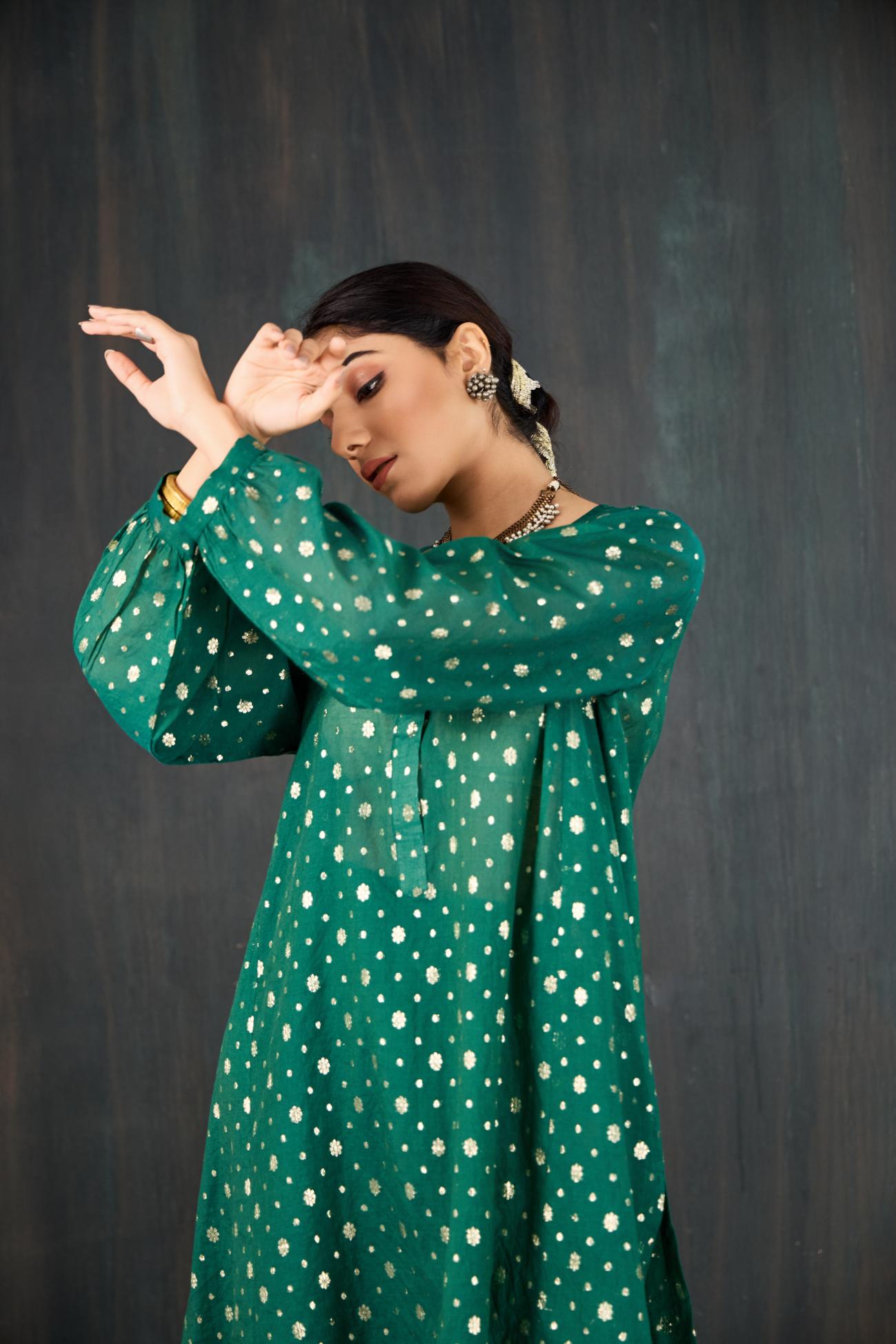 Panna Chanderi Kurta Set