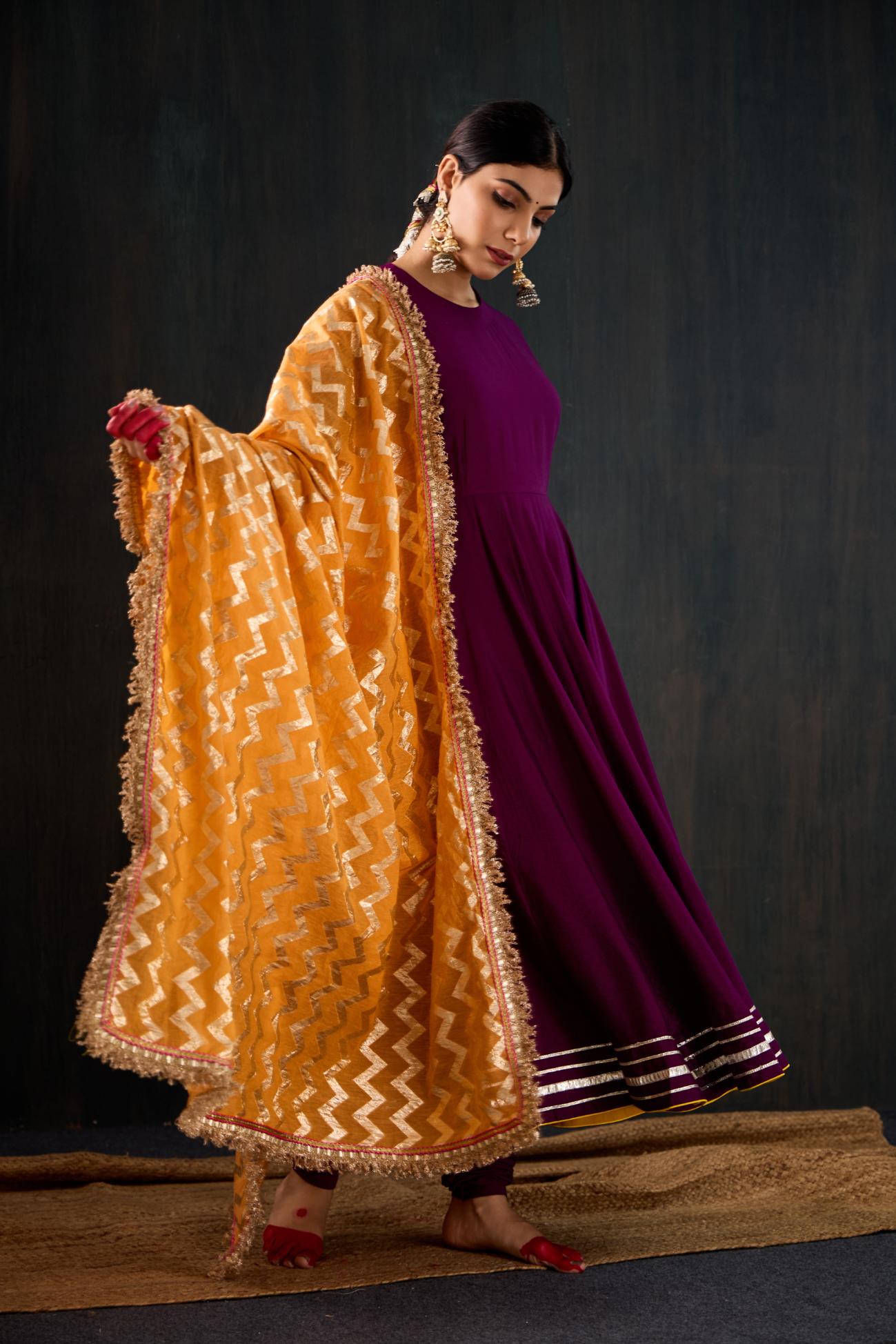 Leheriya Cotton Silk Anarkali Set