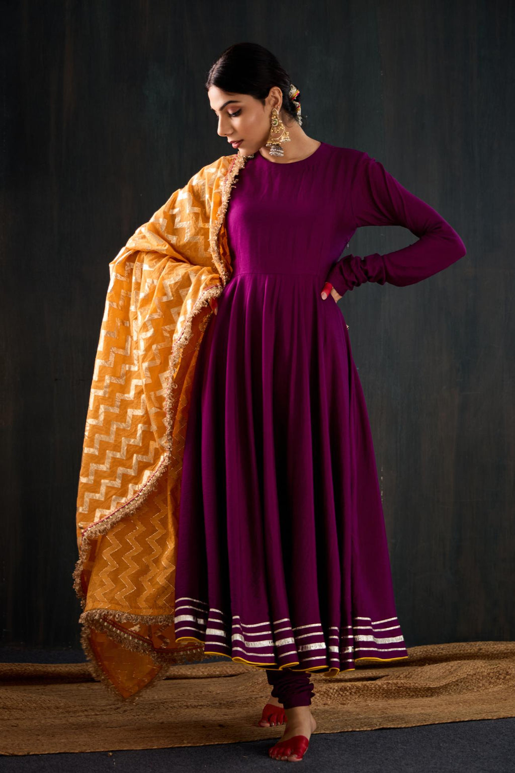 Leheriya Cotton Silk Anarkali Set