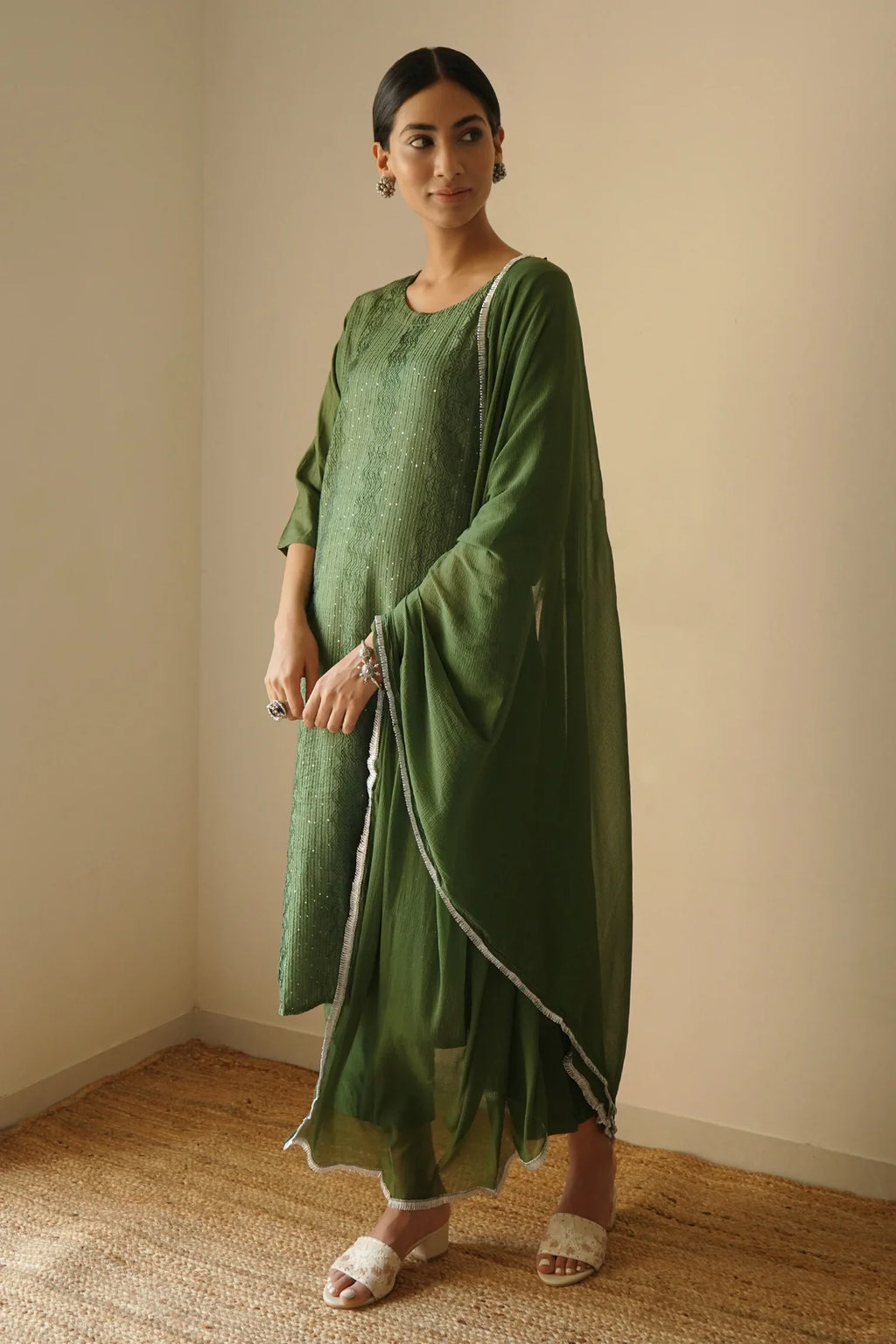 Mehendi Green Straight Kurta Set