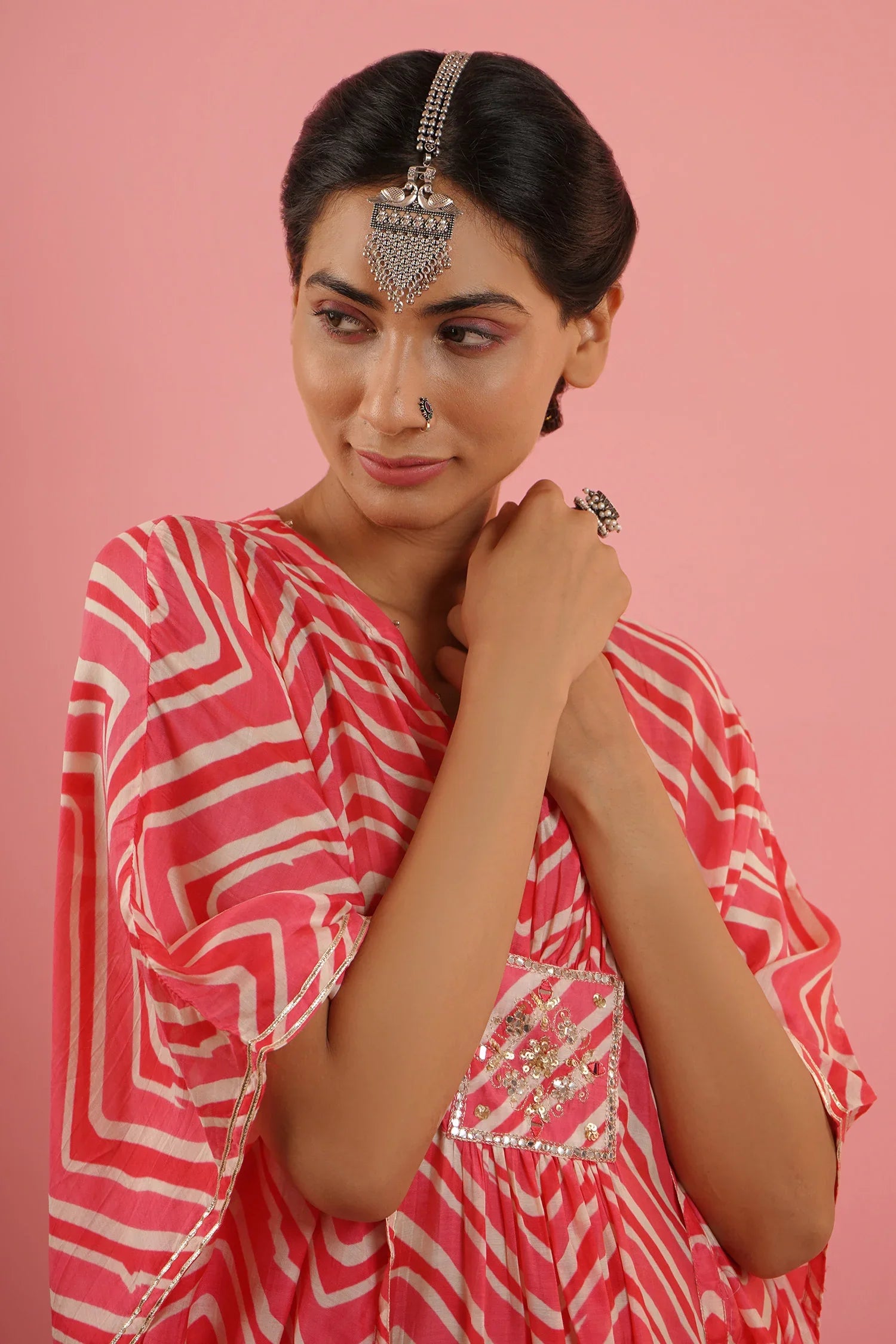 Mahruk Pink Printed Kaftan