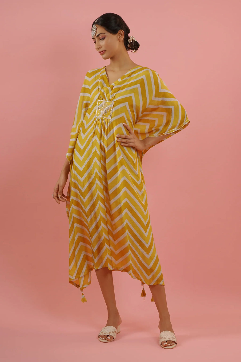 Mahruk Yellow Printed Kaftan