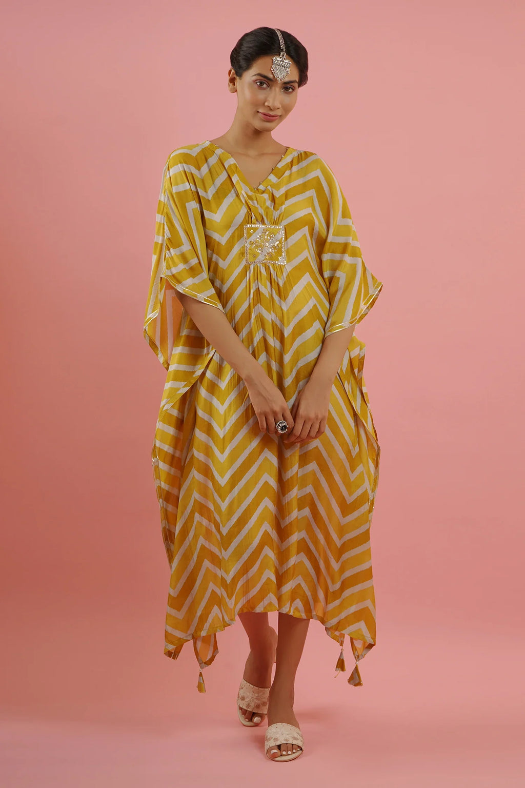Mahruk Yellow Printed Kaftan