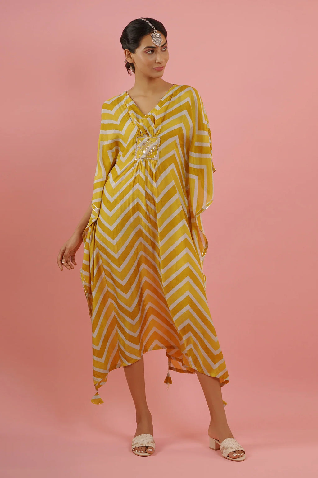Mahruk Yellow Printed Kaftan