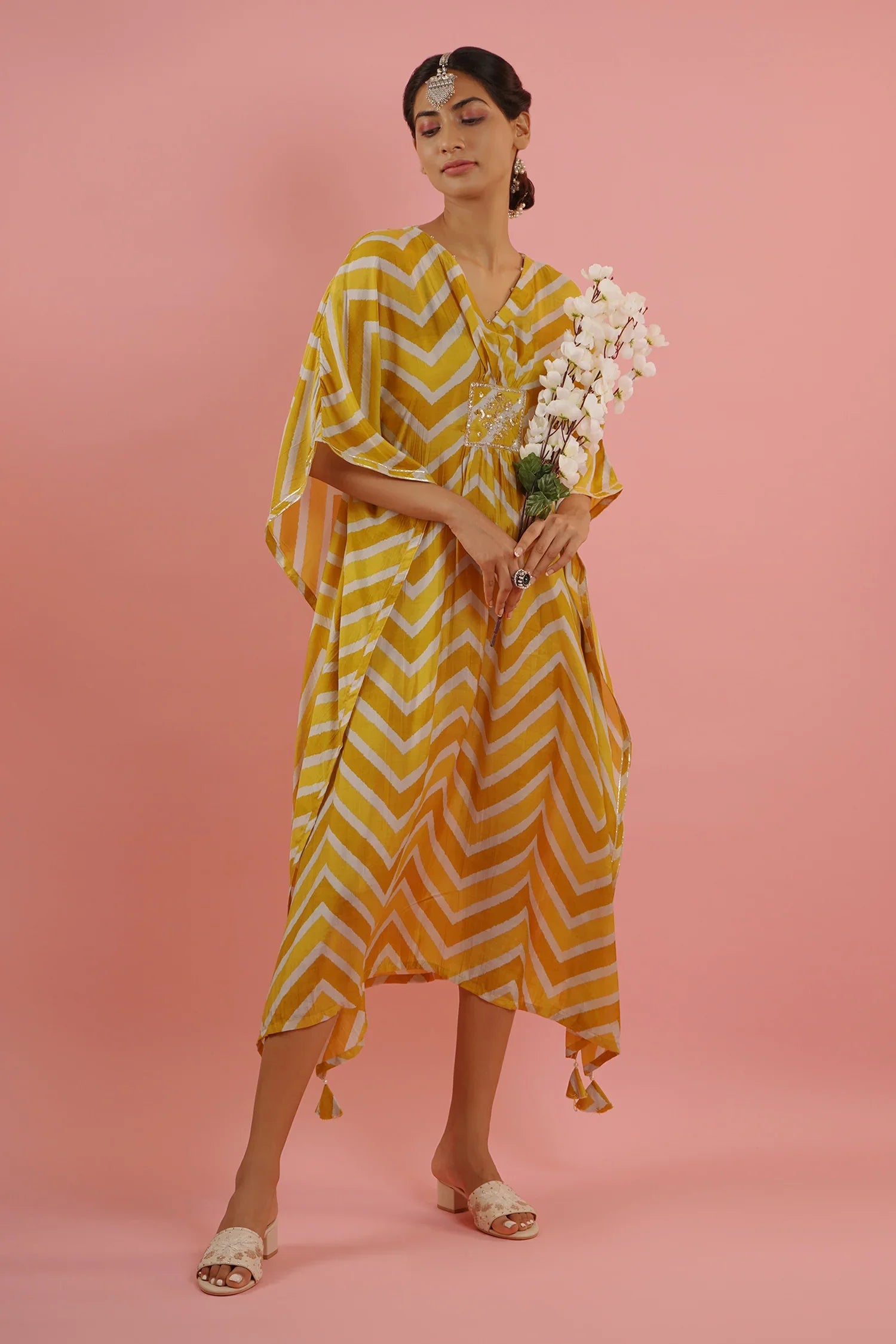 Mahruk Yellow Printed Kaftan