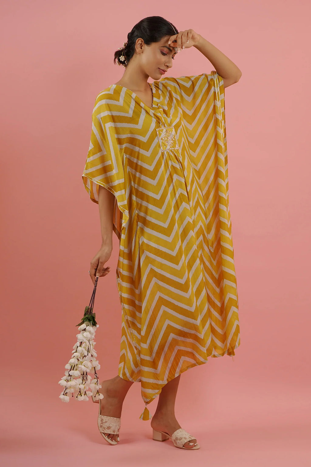 Mahruk Yellow Printed Kaftan
