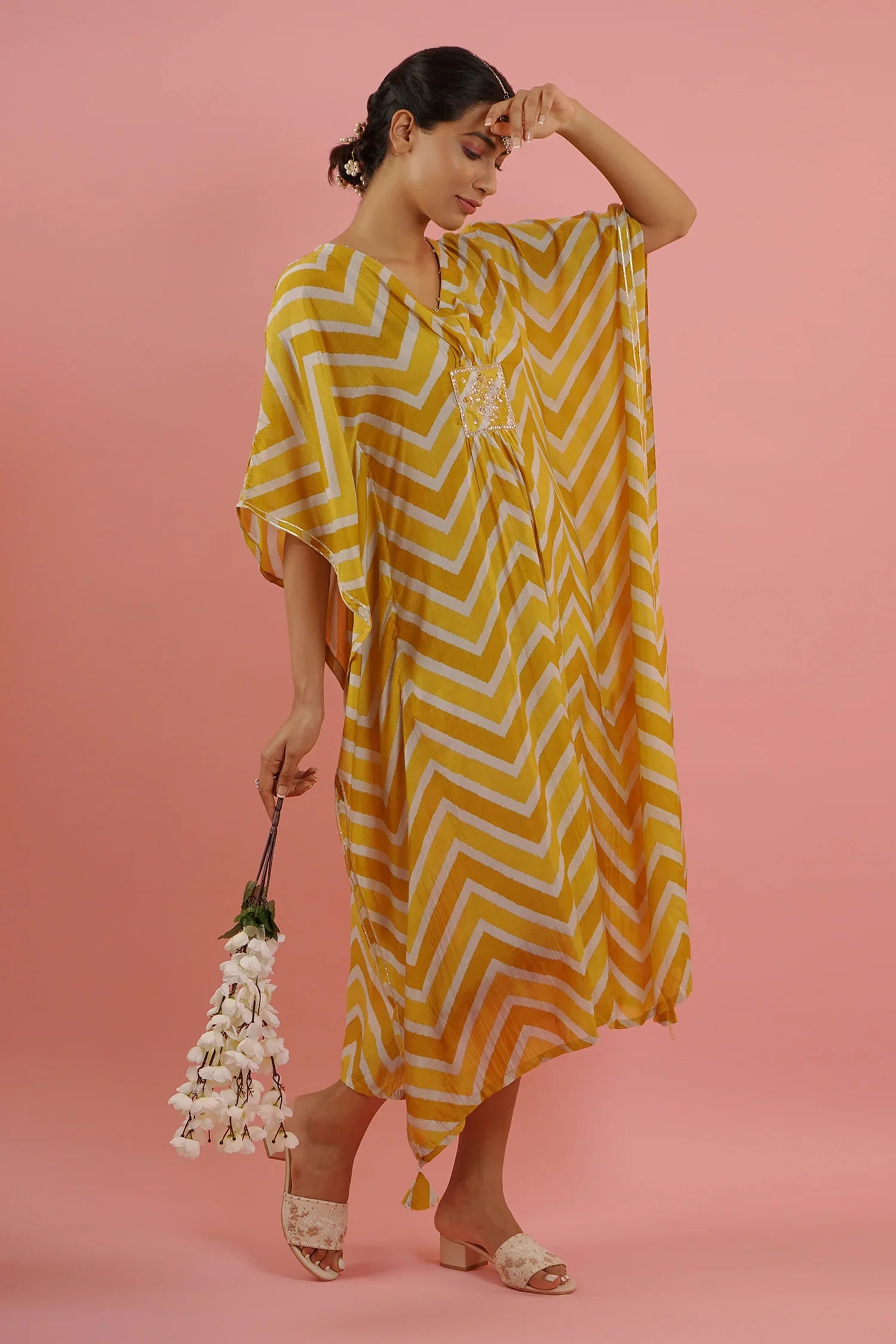 Mahruk Yellow Printed Kaftan