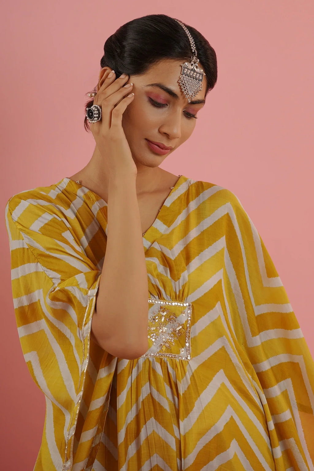 Mahruk Yellow Printed Kaftan
