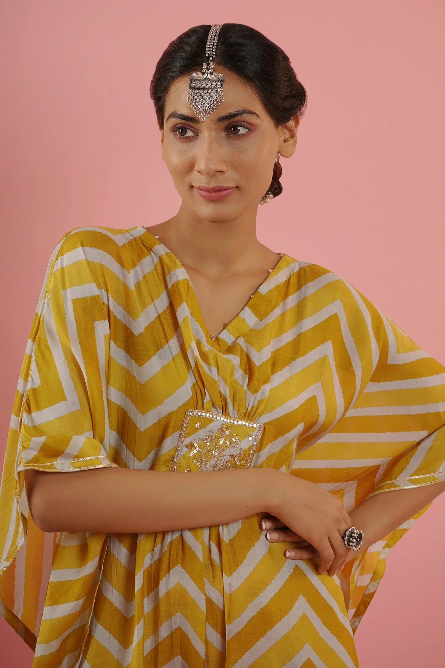 Mahruk Yellow Printed Kaftan