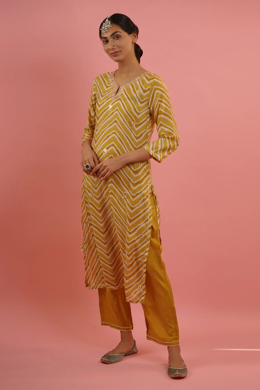 Mahruk Yellow Printed Kurta Set