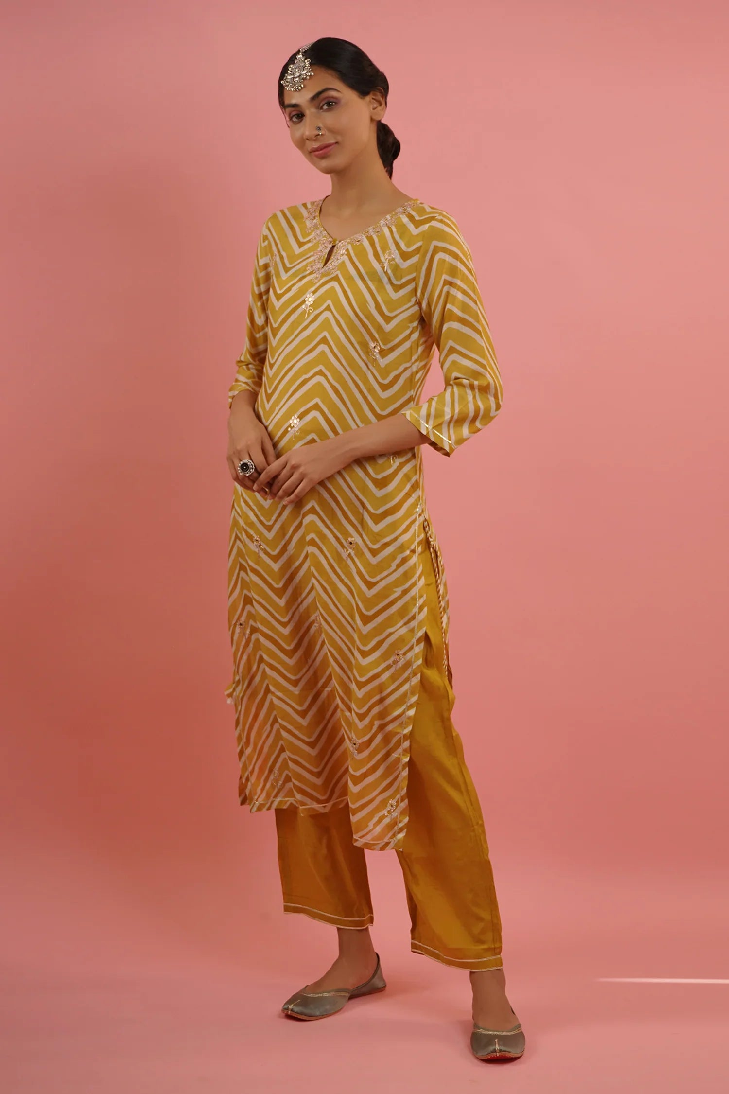 Mahruk Yellow Printed Kurta Set