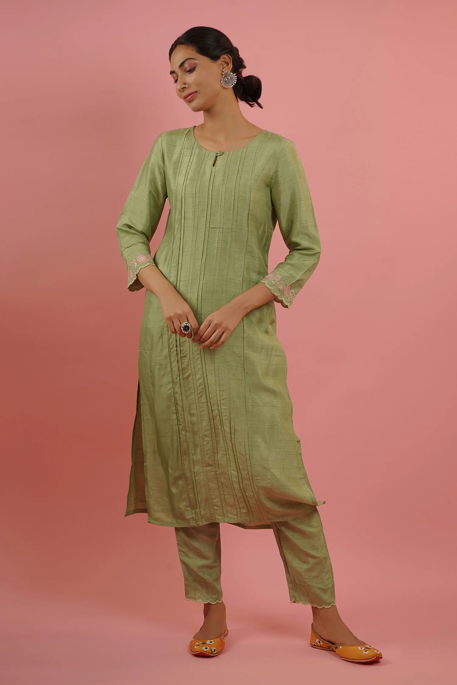 Mahruk Green & Baby Pink Silk Kurta Set