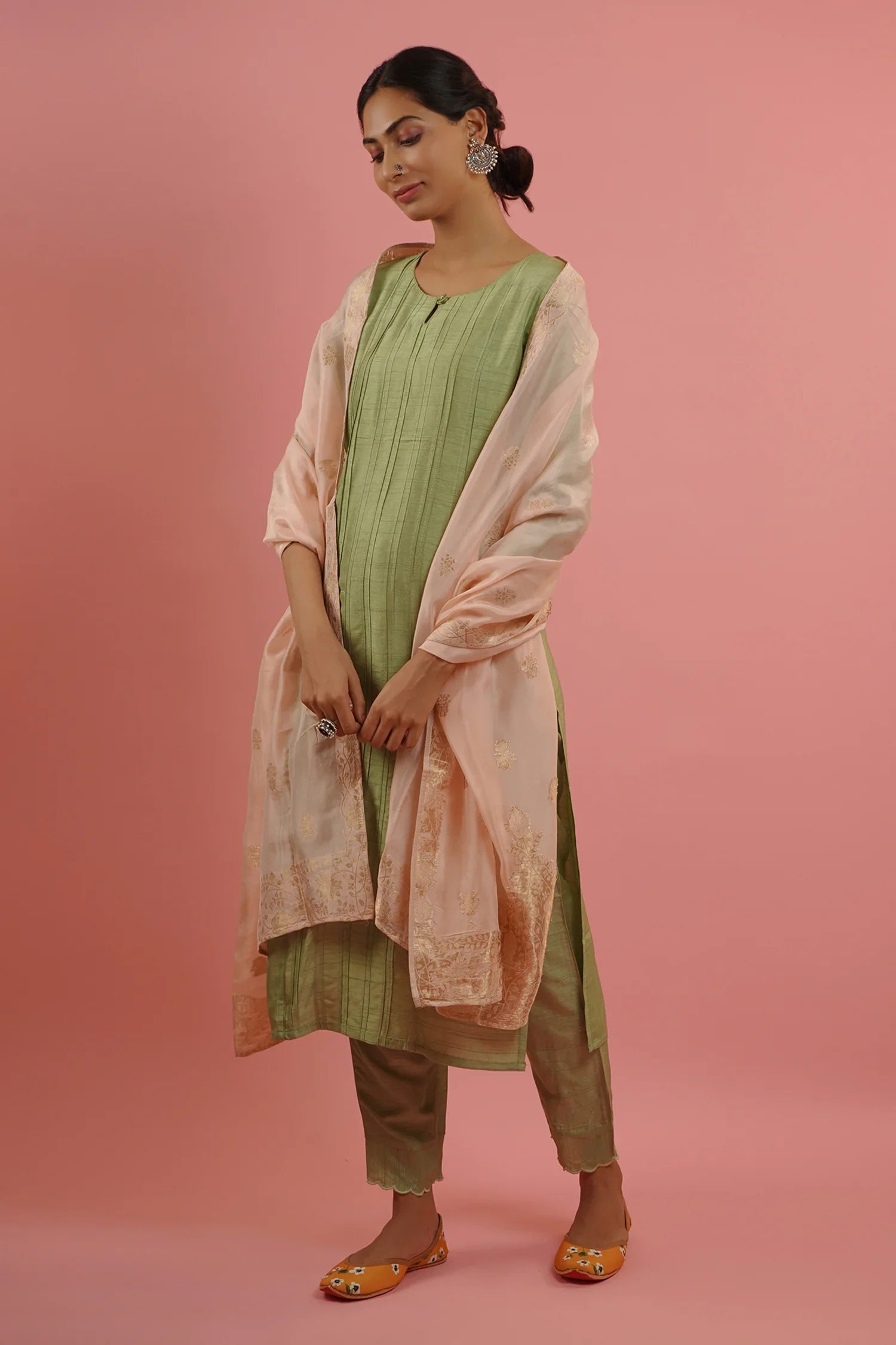 Mahruk Green & Baby Pink Silk Kurta Set