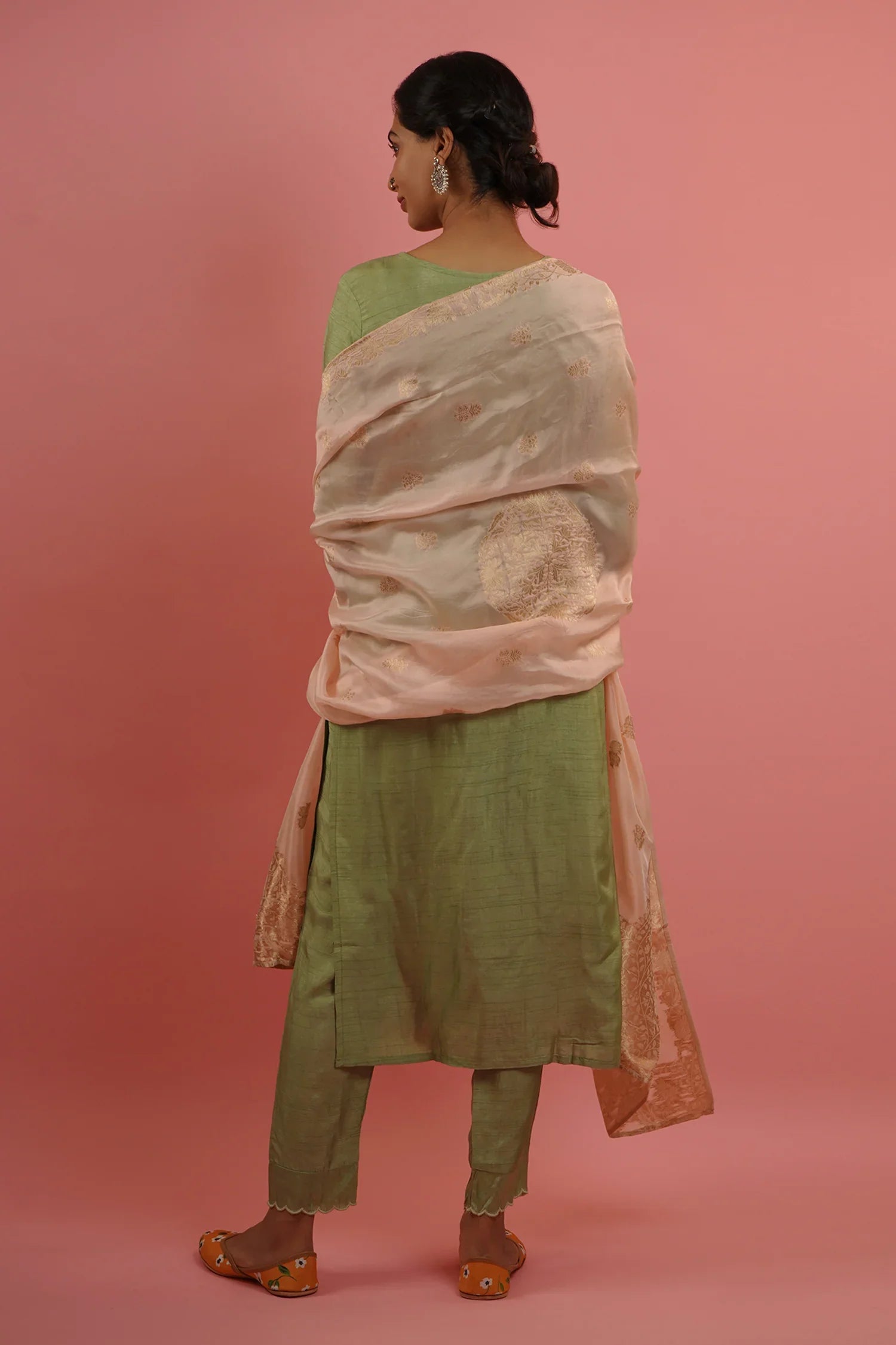 Mahruk Green & Baby Pink Silk Kurta Set