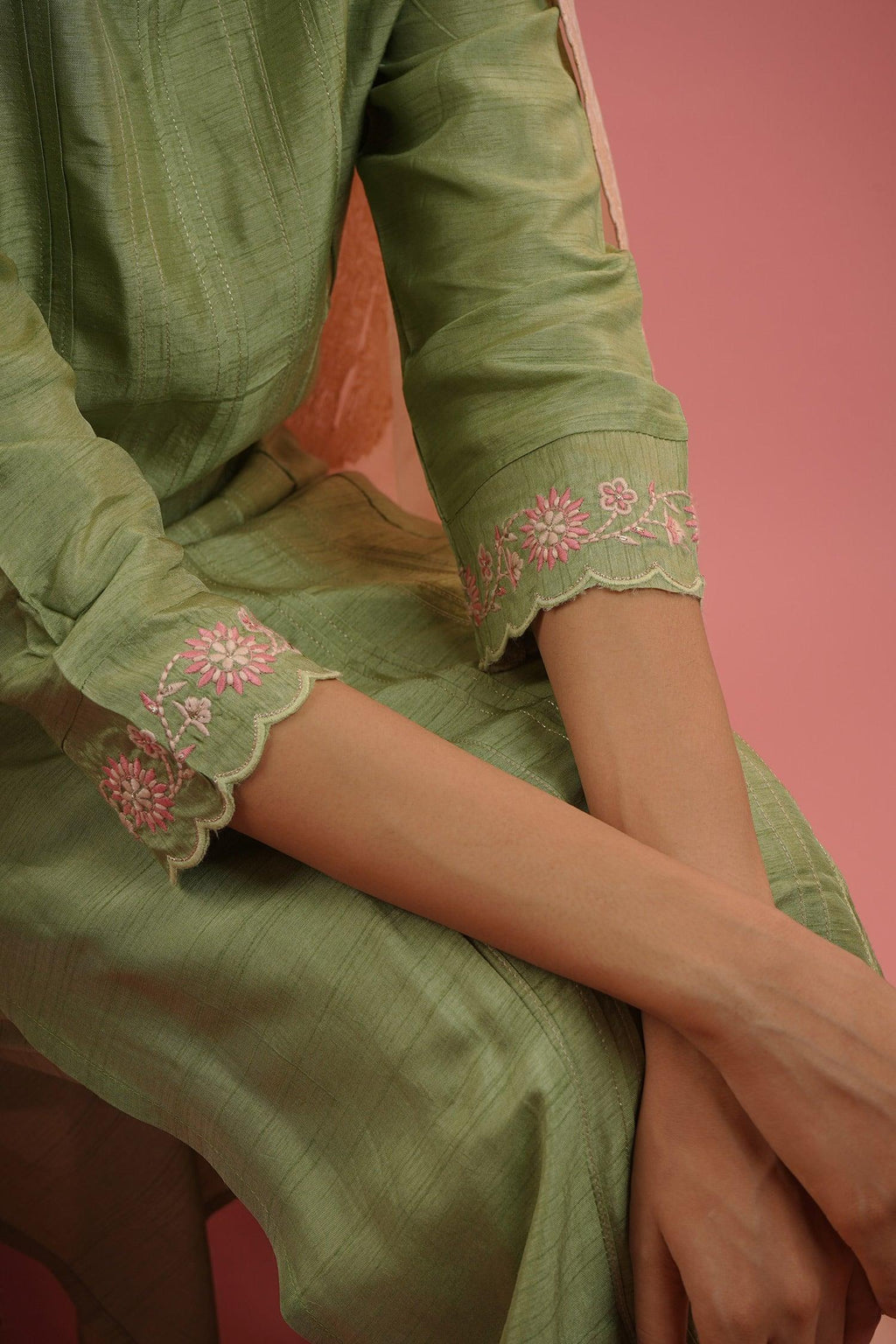 Mahruk Green & Baby Pink Silk Kurta Set