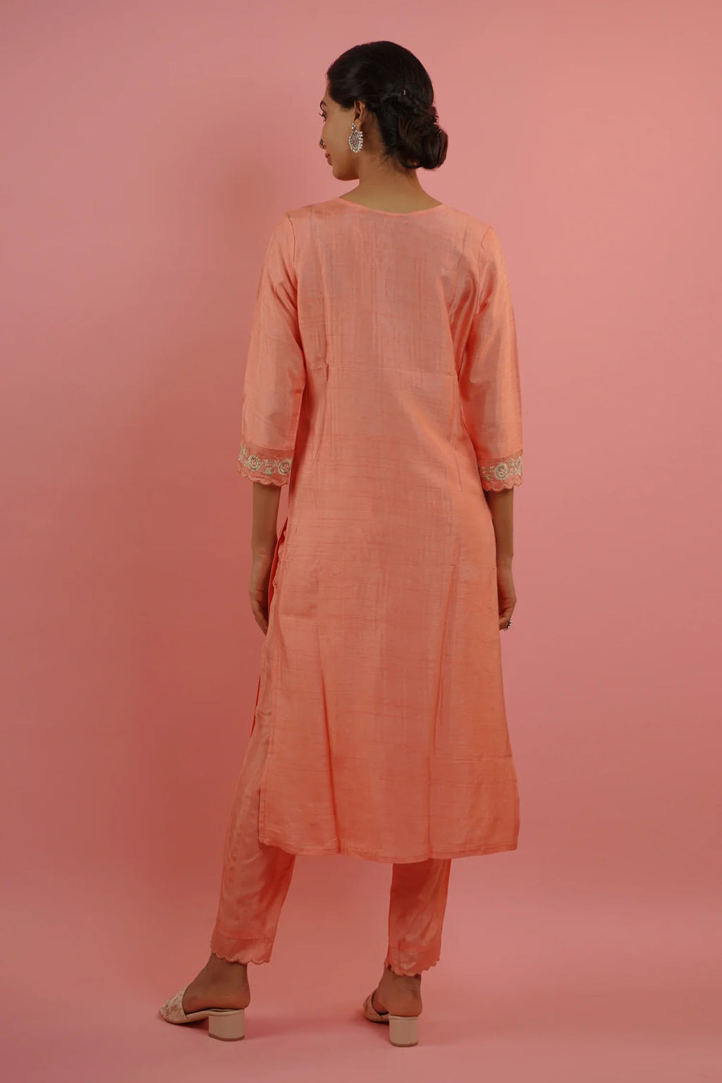 Mahruk Peach & Beige Silk Kurta Set