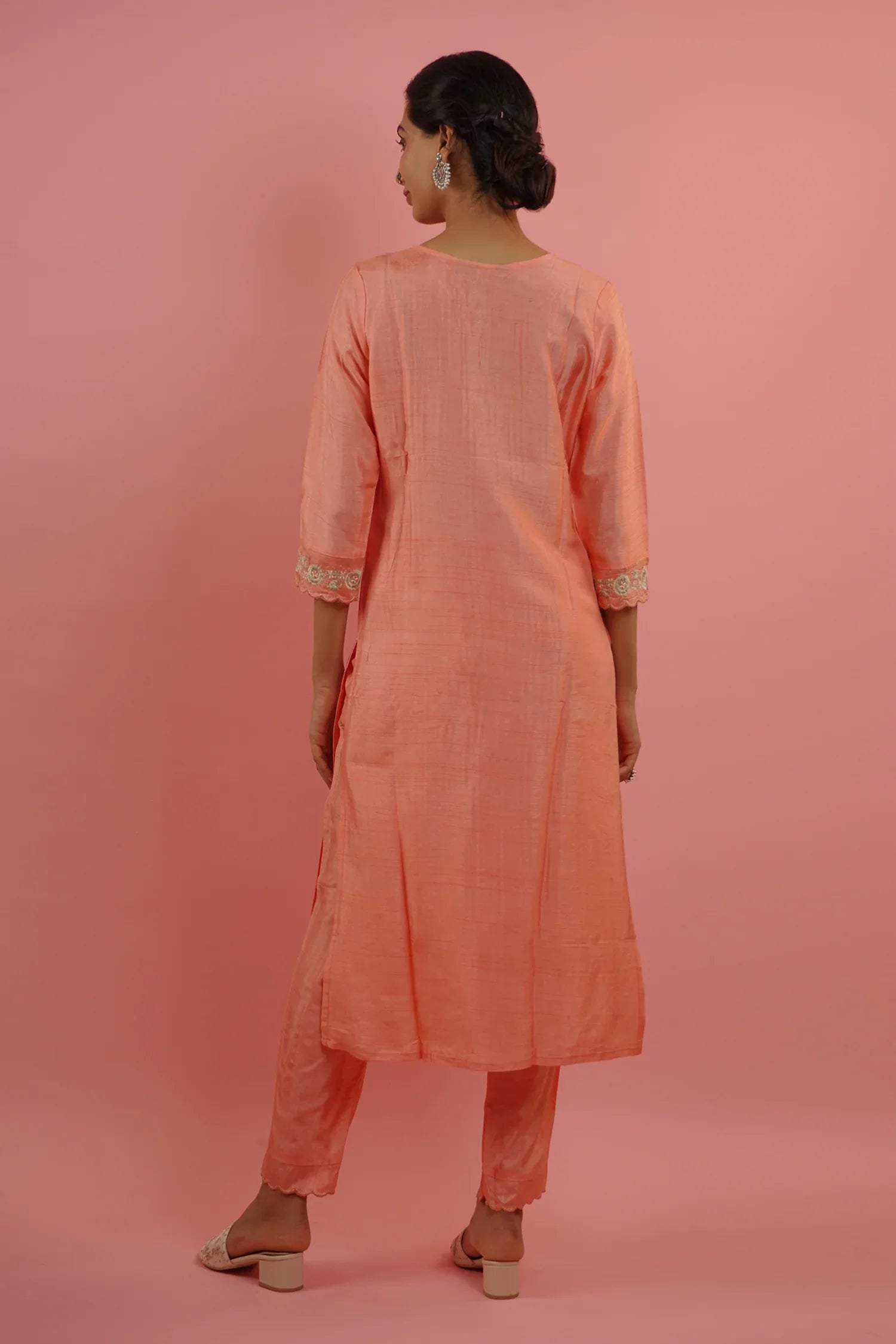 Mahruk Peach & Beige Silk Kurta Set